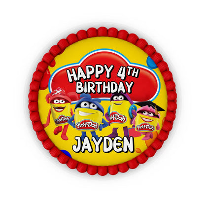 Play Doh edible icing cake images, colorful character design, printable sheet on white background