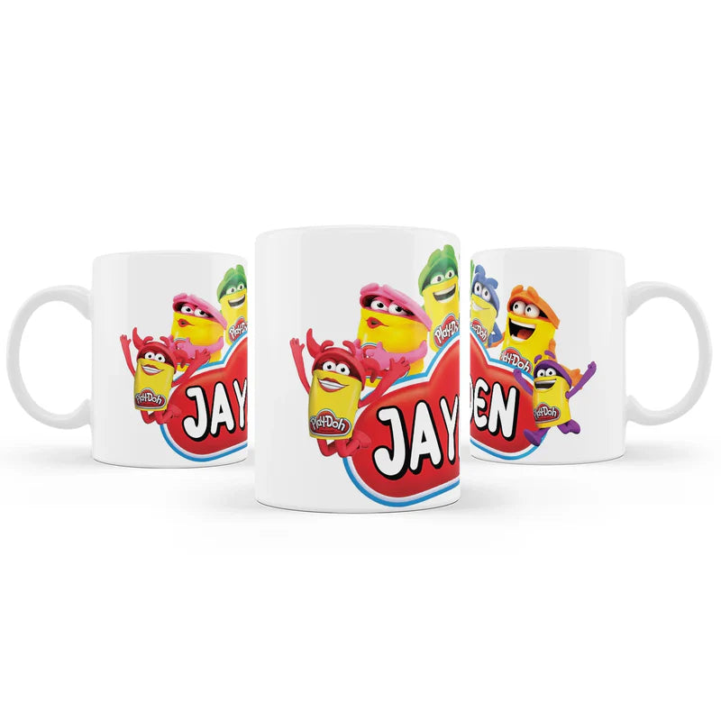 Play Doh sublimation mug, colorful wrap design on ceramic mug, mockup on white background
