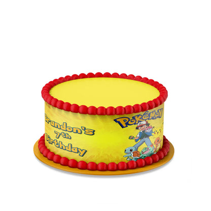 Pokemon cake strips with bold yellow patterns and personalized name display for birthday cake borders.