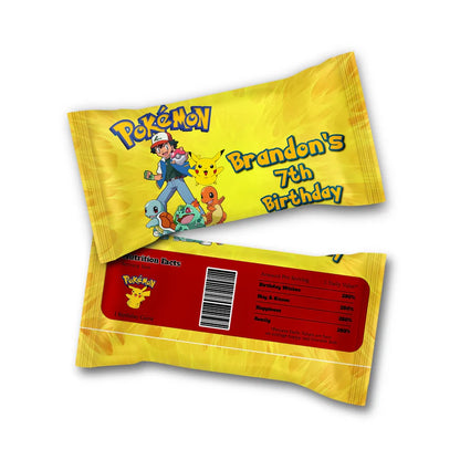 Pokemon Skittles label with vibrant character patterns and custom name for candy pack wrappers.