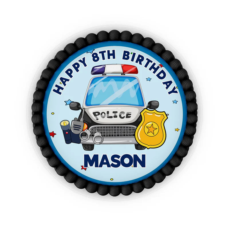 Kids police icing sheet cake images with editable text and police theme