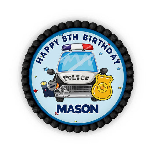 Kids police icing sheet cake images with editable text and police theme