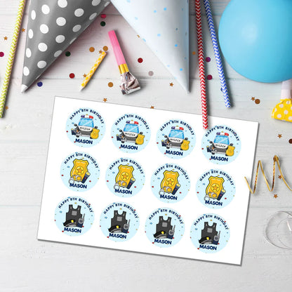 Kids Police Cupcakes Toppers Personalized Birthday Party Decor