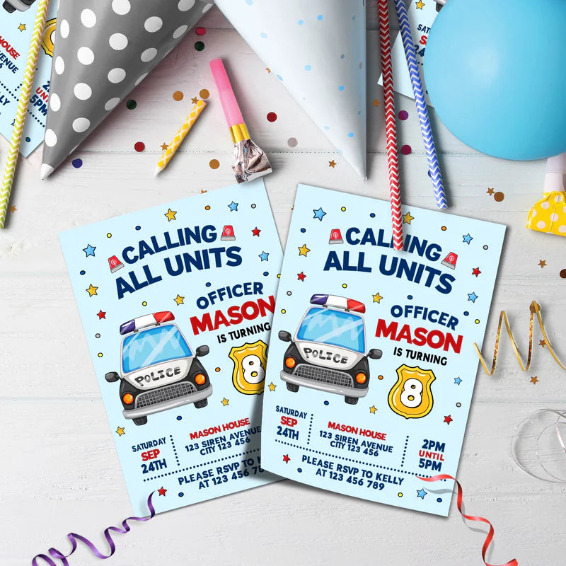 Police Car Birthday Decorations, Cop Party Supplies, Police Themed, Police cop Digital Template, Editable Kids Police Image SVG PNG