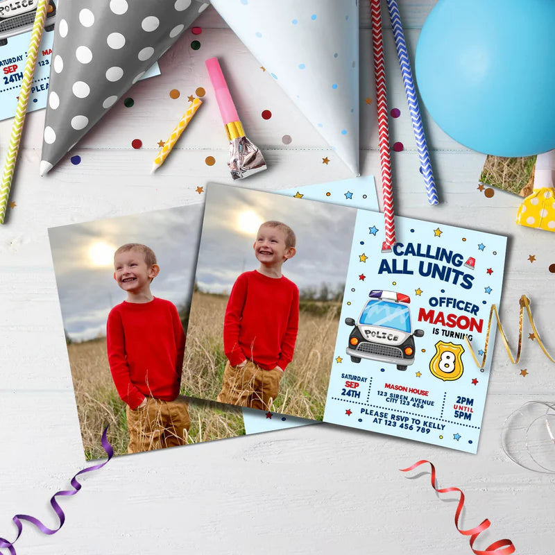 Police Car Birthday Decorations, Cop Party Supplies, Police Themed, Police cop Digital Template, Editable Kids Police Image SVG PNG