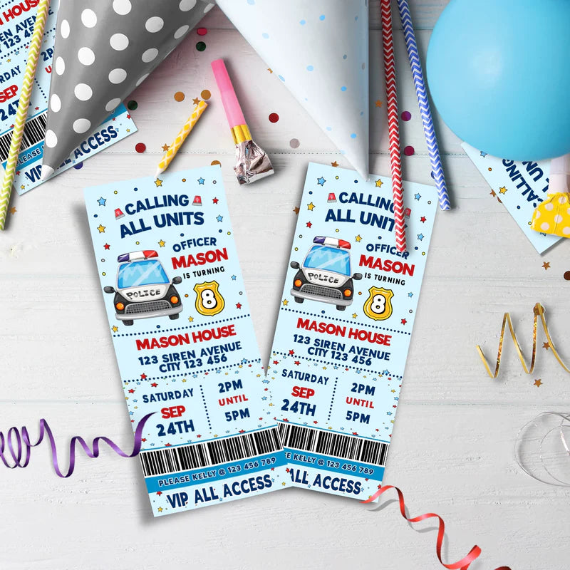 Police Car Birthday Decorations, Cop Party Supplies, Police Themed, Police cop Digital Template, Editable Kids Police Image SVG PNG