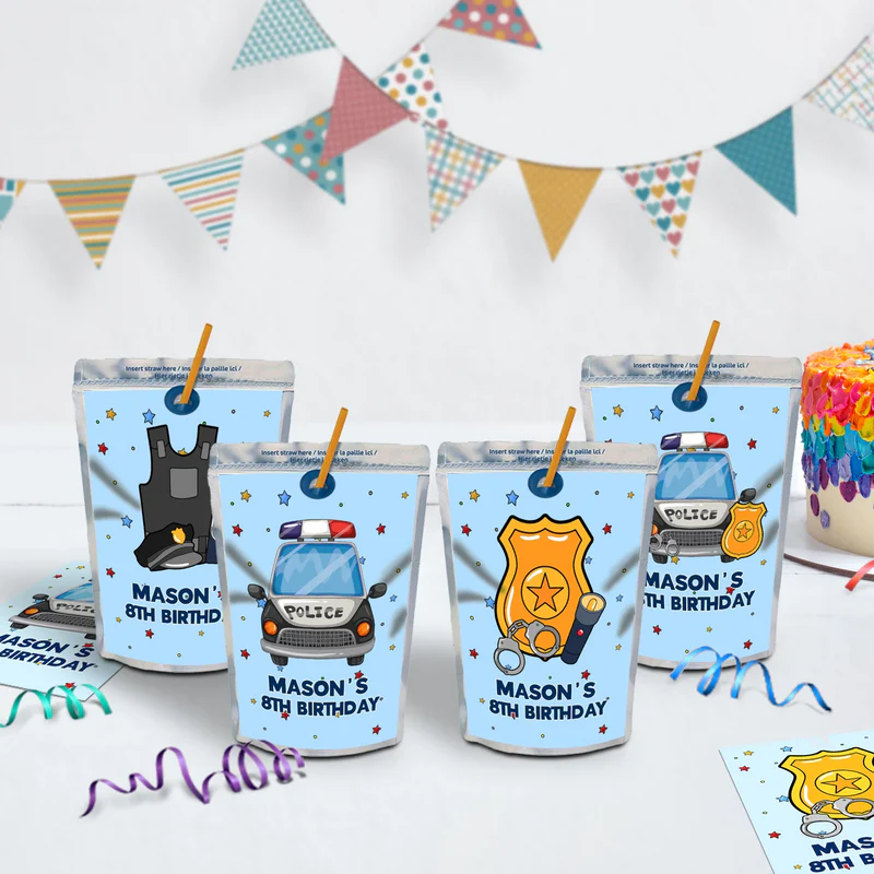 Police Car Birthday Decorations, Cop Party Supplies, Police Themed, Police cop Digital Template, Editable Kids Police Image SVG PNG