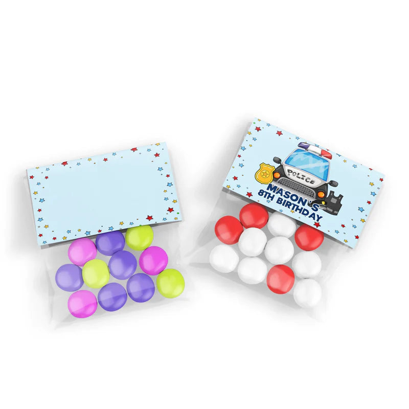 Kids police treat bag topper label with police badge graphic and editable text