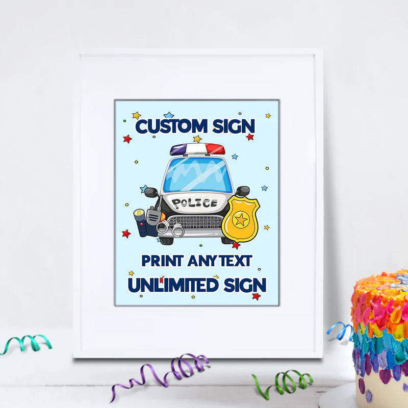 Police Car Birthday Decorations, Cop Party Supplies, Police Themed, Police cop Digital Template, Editable Kids Police Image SVG PNG