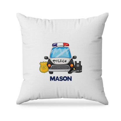 Kids police sublimation pillowcase with cartoon police car print on white fabric