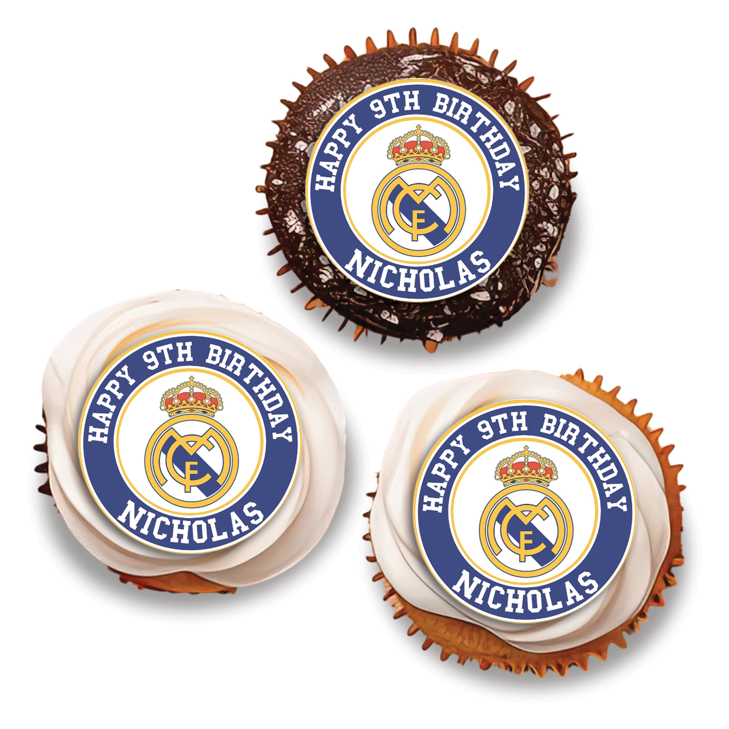 Real Madrid CF themed personalized cupcakes toppers