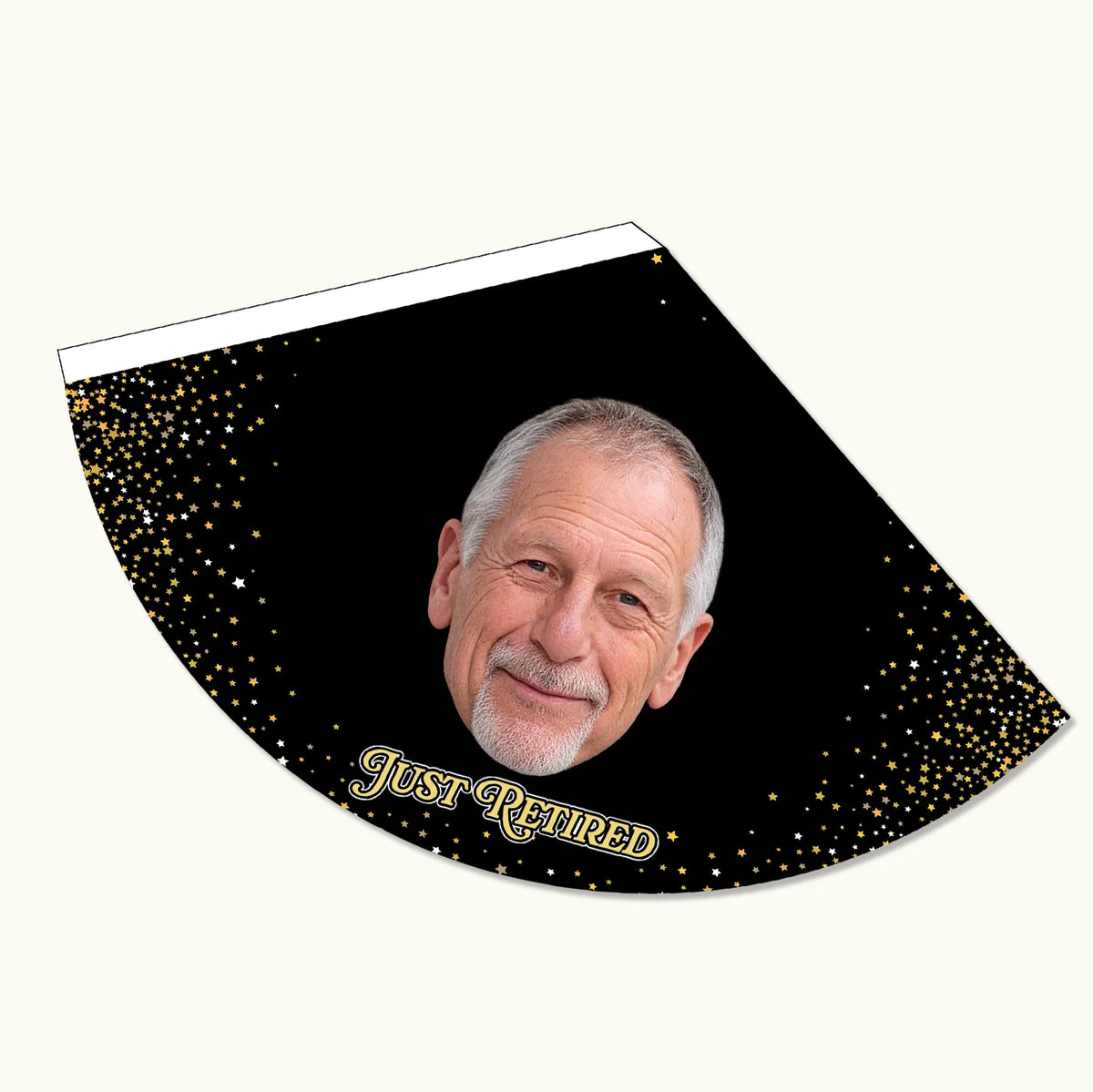 Personalised retirement party hats showing options for custom text layout and custom face photo cutouts