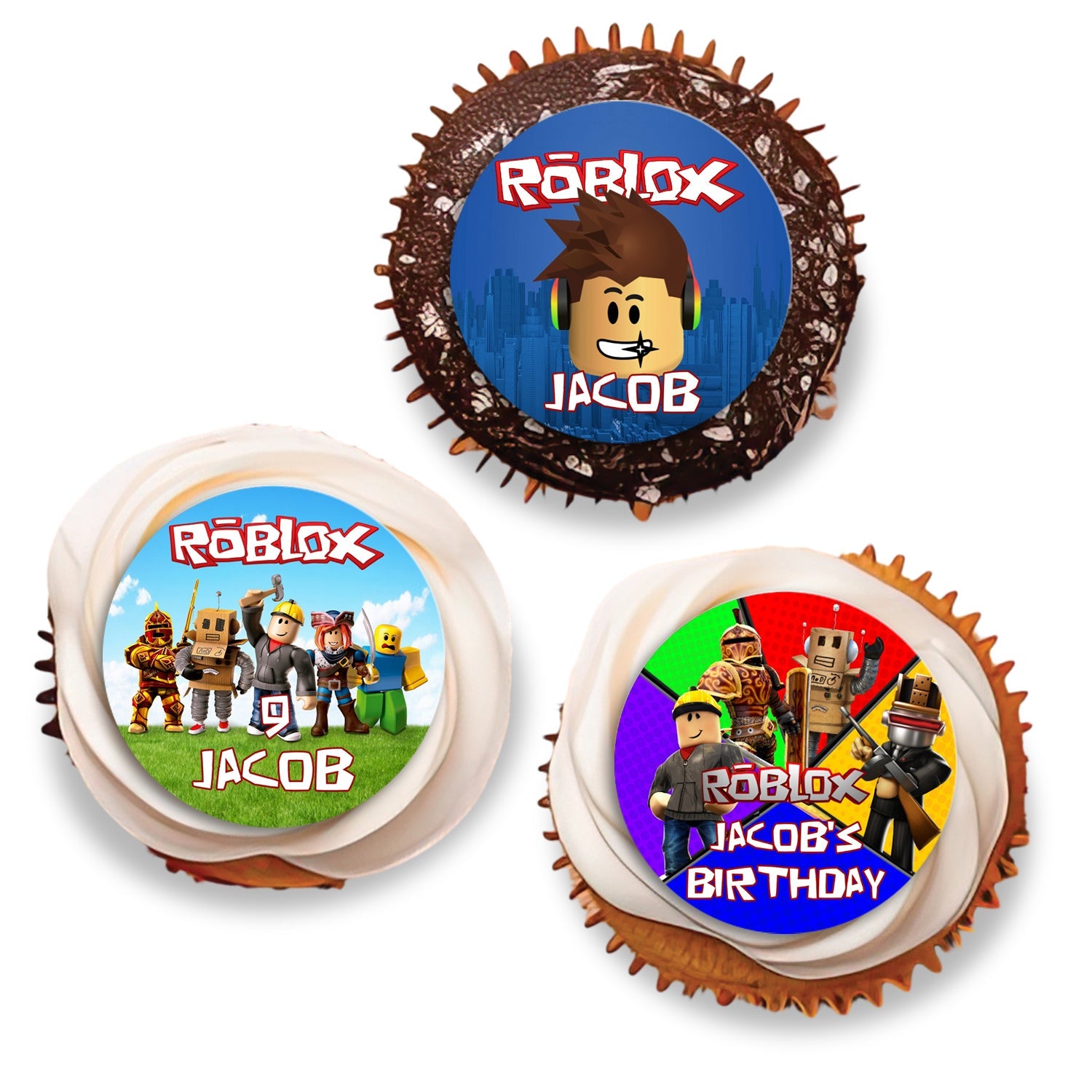 Roblox themed personalized cupcakes toppers