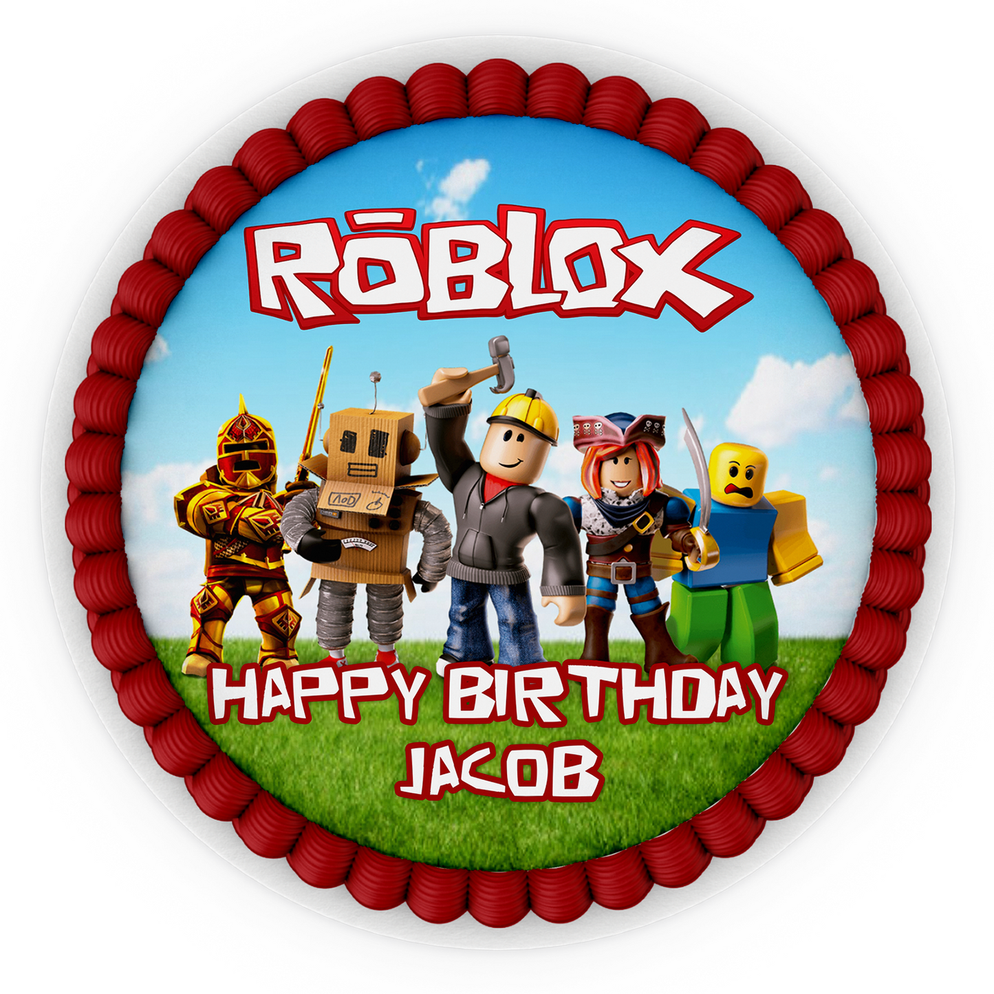 Round shaped Roblox personalized cake images