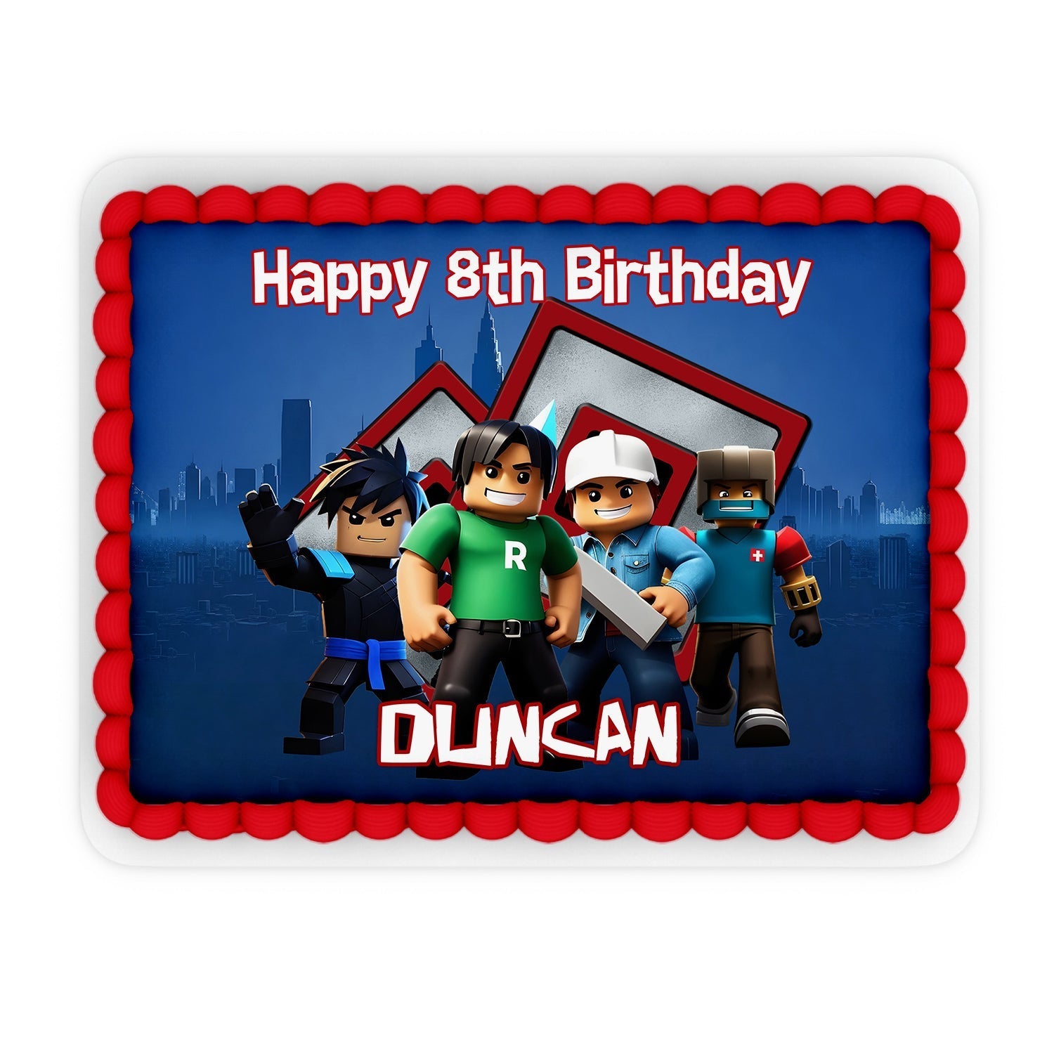 Rectangle shaped Roblox personalized cake images