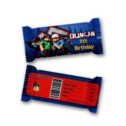 Roblox themed Rice Krispies treats label and candy bar label