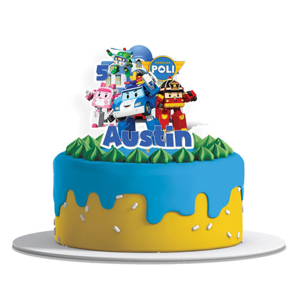 Robocar POLI cake toppers with character cutouts and bright graphics on white background
