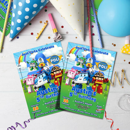 Robocar Poli Birthday Decorations, Robocar Rescue Team Party Supplies, Robocar Broomstown Themed, Robocar POLI Digital Template, Editable Robocar POLI Image SVG PNG