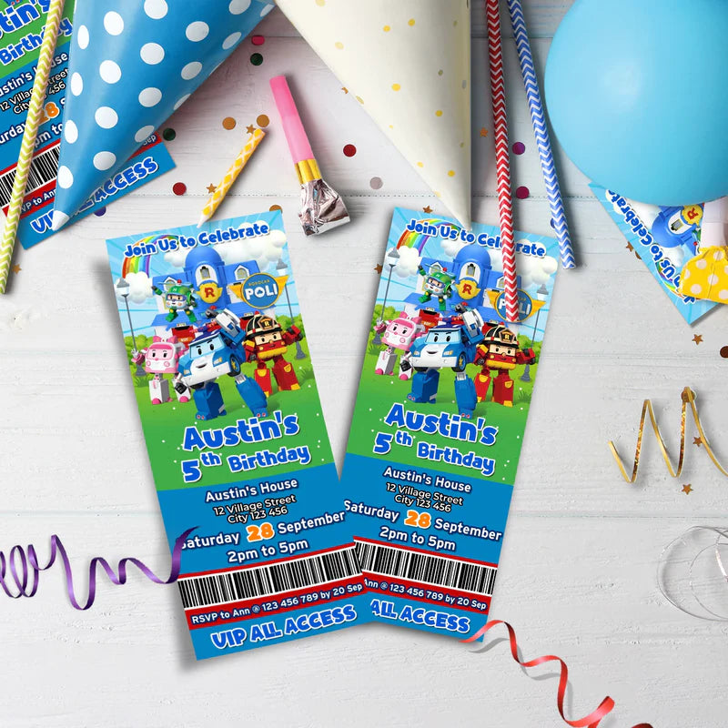 Robocar Poli Birthday Decorations, Robocar Rescue Team Party Supplies, Robocar Broomstown Themed, Robocar POLI Digital Template, Editable Robocar POLI Image SVG PNG