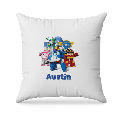Robocar POLI sublimation pillowcase with bold print layout and full-color character illustration