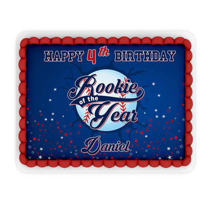 rookie of the year edible sheet cake topper with baseball theme