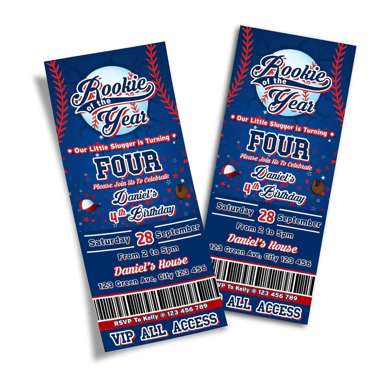 rookie of the year ticket style birthday invitations printable