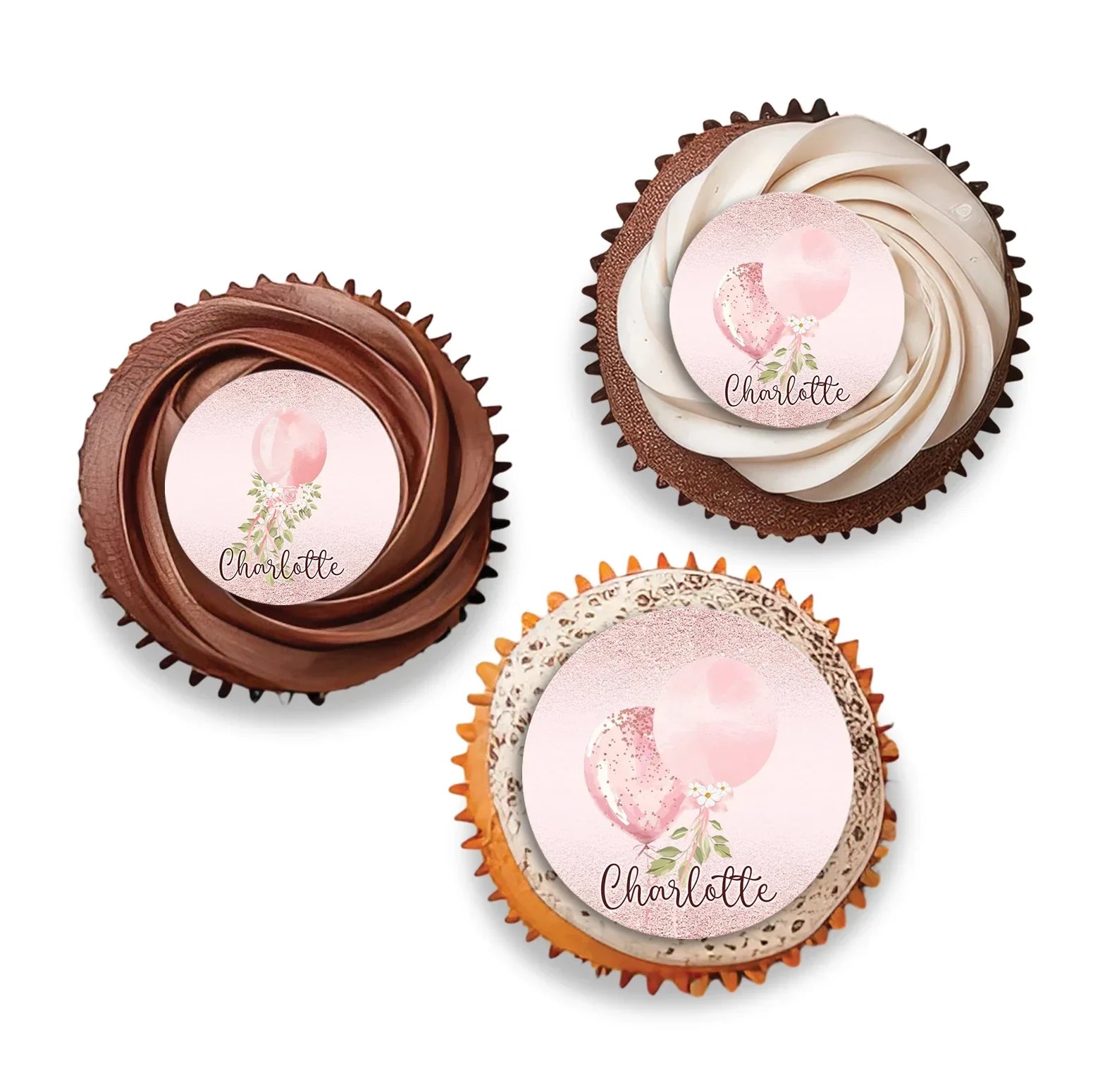 Rose Gold Personalized Cupcakes Toppers elegant and custom cupcake decorations for celebrations