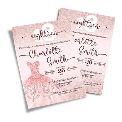 Rose Gold Personalized Birthday Card Invitations stylish printable invitations for birthdays and events