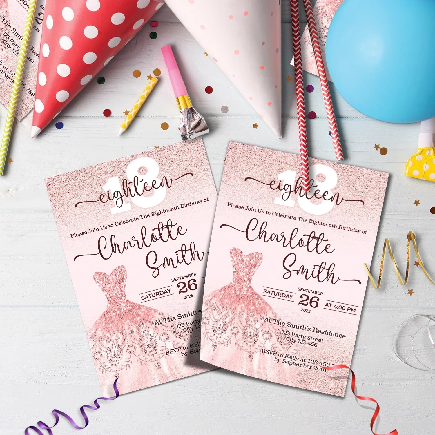 18th birthday Birthday Decorations, 16th birthday Party Supplies, Teen Birthday Themed, Adult Birthday Digital Template, Editable Rose Gold Image SVG PNG