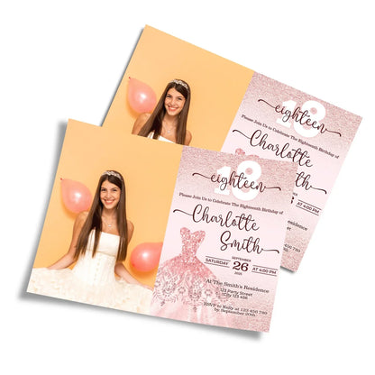Rose Gold Personalized Photo Card Invitations custom photo invitation cards for birthday celebrations