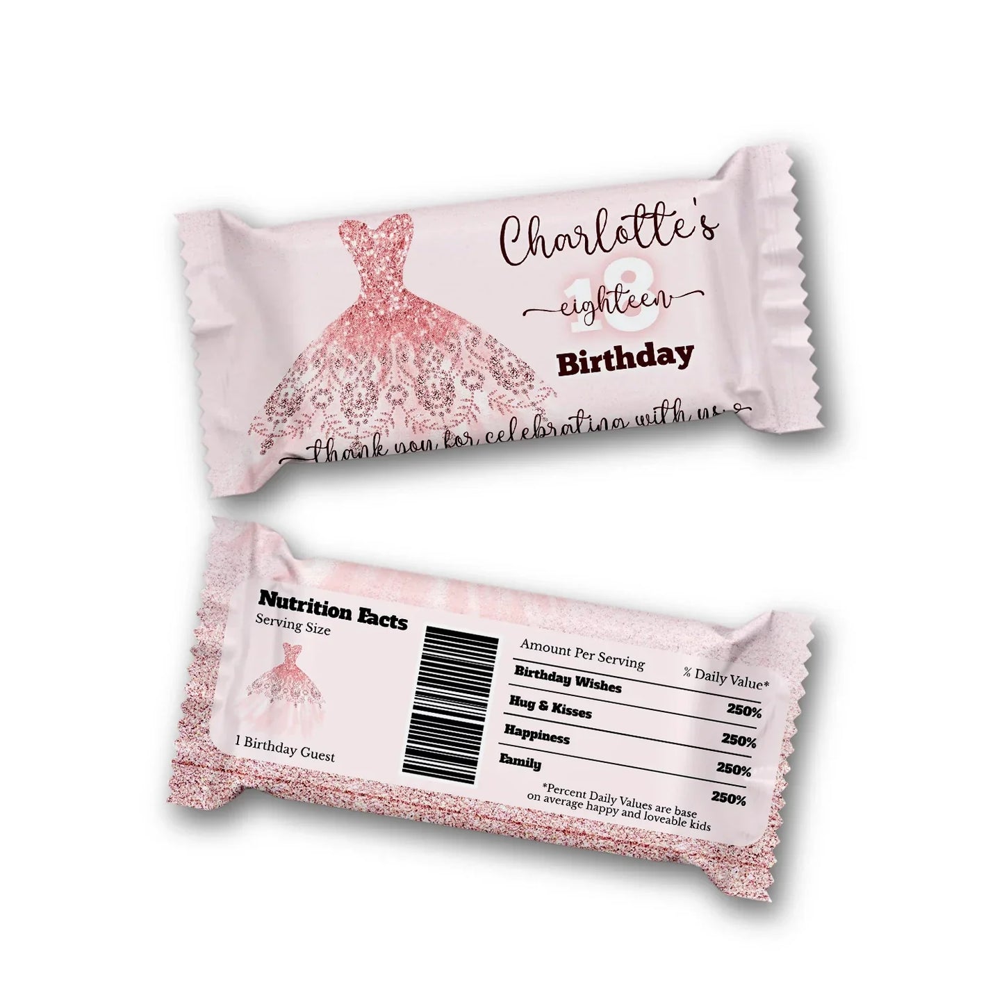 Rose Gold Rice Krispies Treats Label & Candy Bar Label custom snack labels for party treats