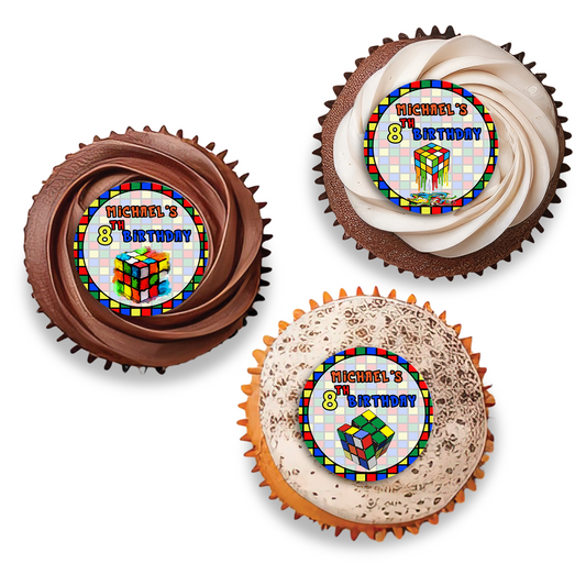 Personalized Cupcakes Toppers for Rubiks, Rubik Cube