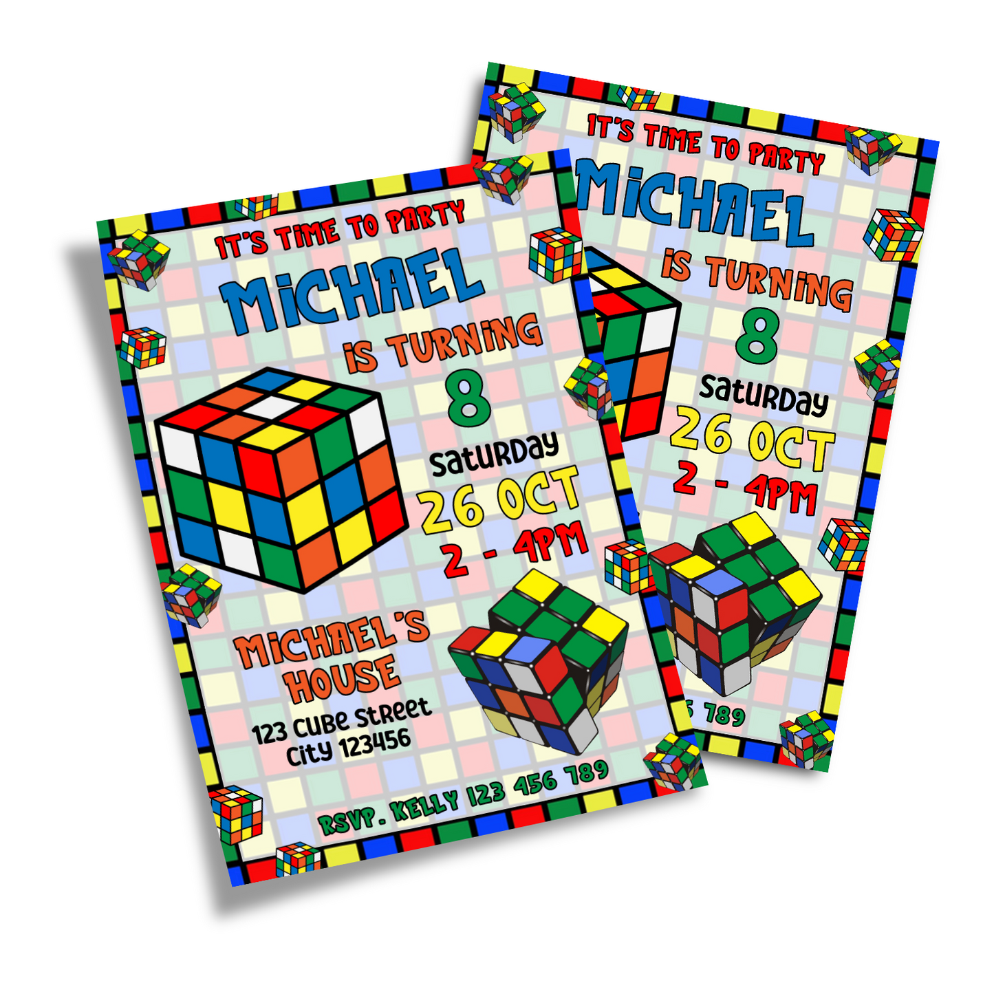 Personalized Birthday Card Invitations for Rubiks, Rubik Cube