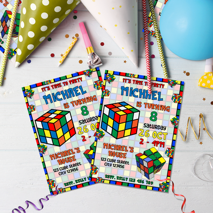 Rubiks Birthday Decorations, Rubik Cube Party Supplies, Cube Games Themed, Rubik Digital Template, Editable Rubik's Image SVG PNG