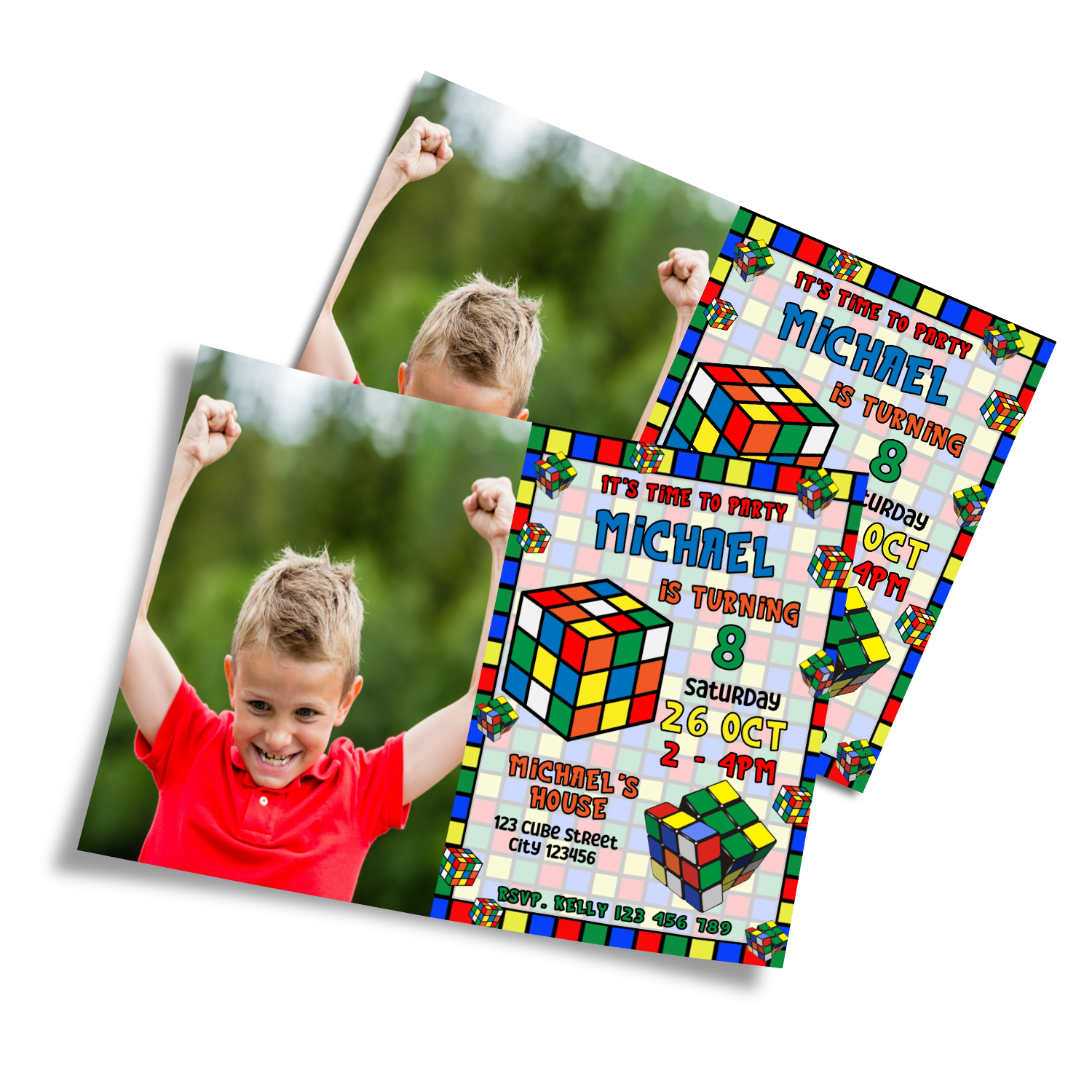 Personalized Photo Card Invitations for Rubiks, Rubik Cube