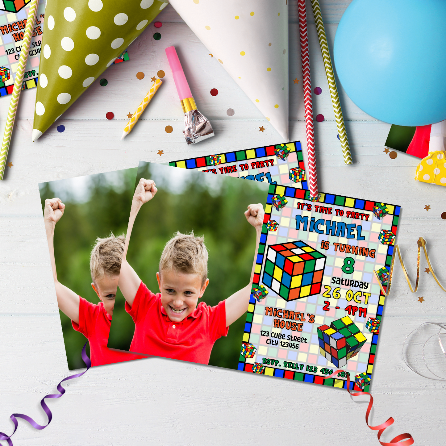 Rubiks Birthday Decorations, Rubik Cube Party Supplies, Cube Games Themed, Rubik Digital Template, Editable Rubik's Image SVG PNG