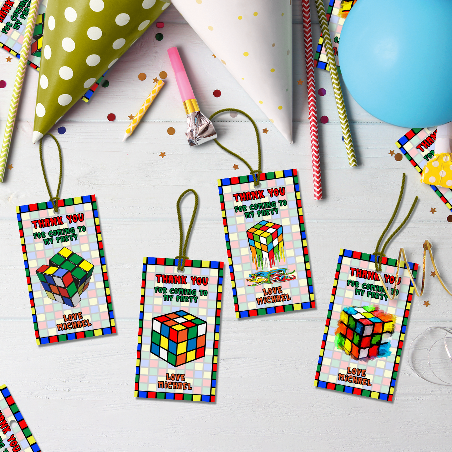 Rubiks Birthday Decorations, Rubik Cube Party Supplies, Cube Games Themed, Rubik Digital Template, Editable Rubik's Image SVG PNG