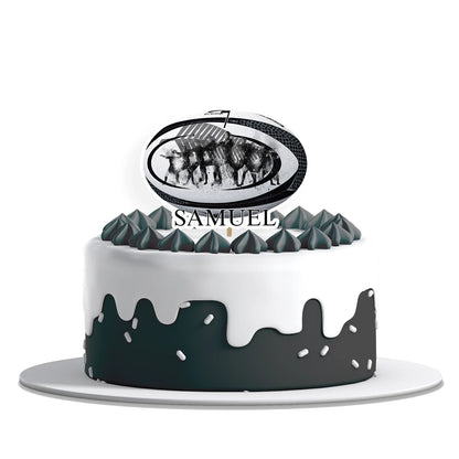 Rugby NZ Personalized Cake Toppers featuring custom designs and party details