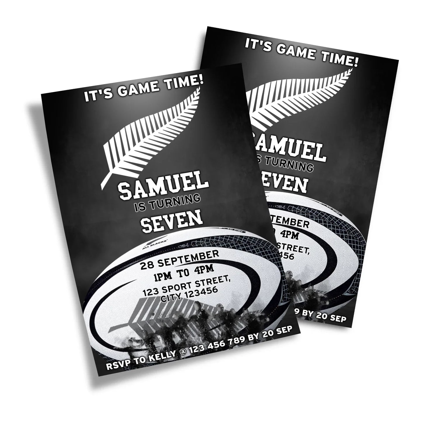 Rugby NZ Personalized Birthday Card Invitations with unique party details