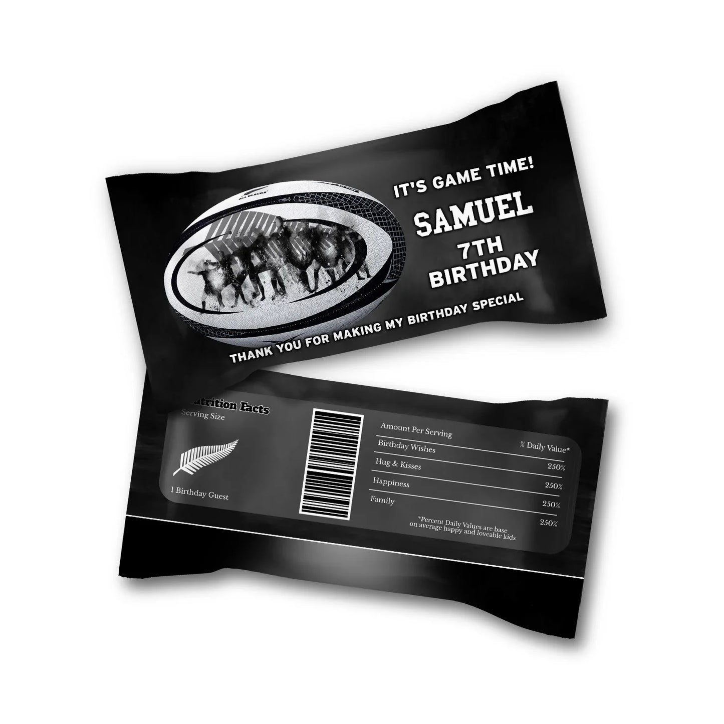 Rugby NZ Skittles Label with custom sporty designs for party favors