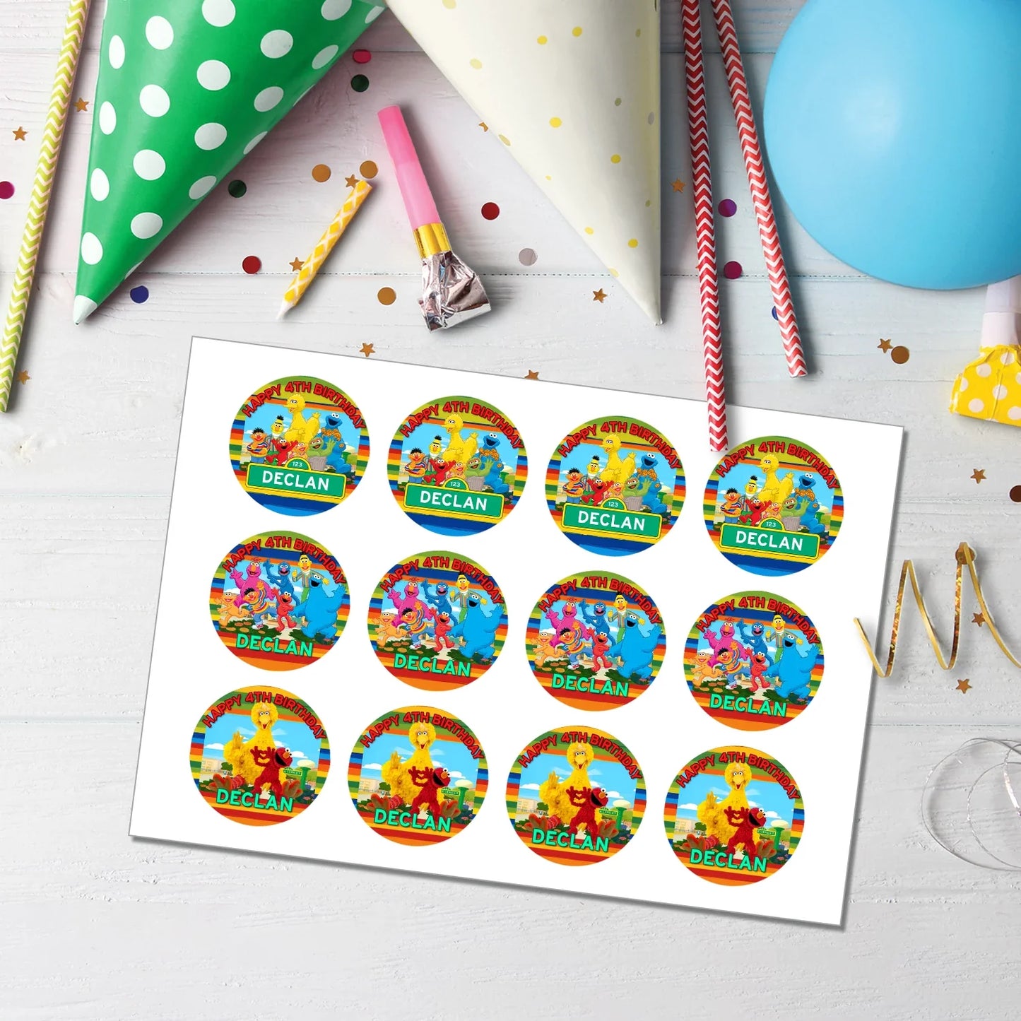 Sesame Street Personalized Cupcakes Toppers - Custom Cupcake Toppers with Sesame Street Characters for Parties