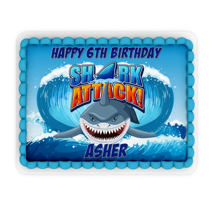 Rectangular edible shark image for personalized sheet cakes