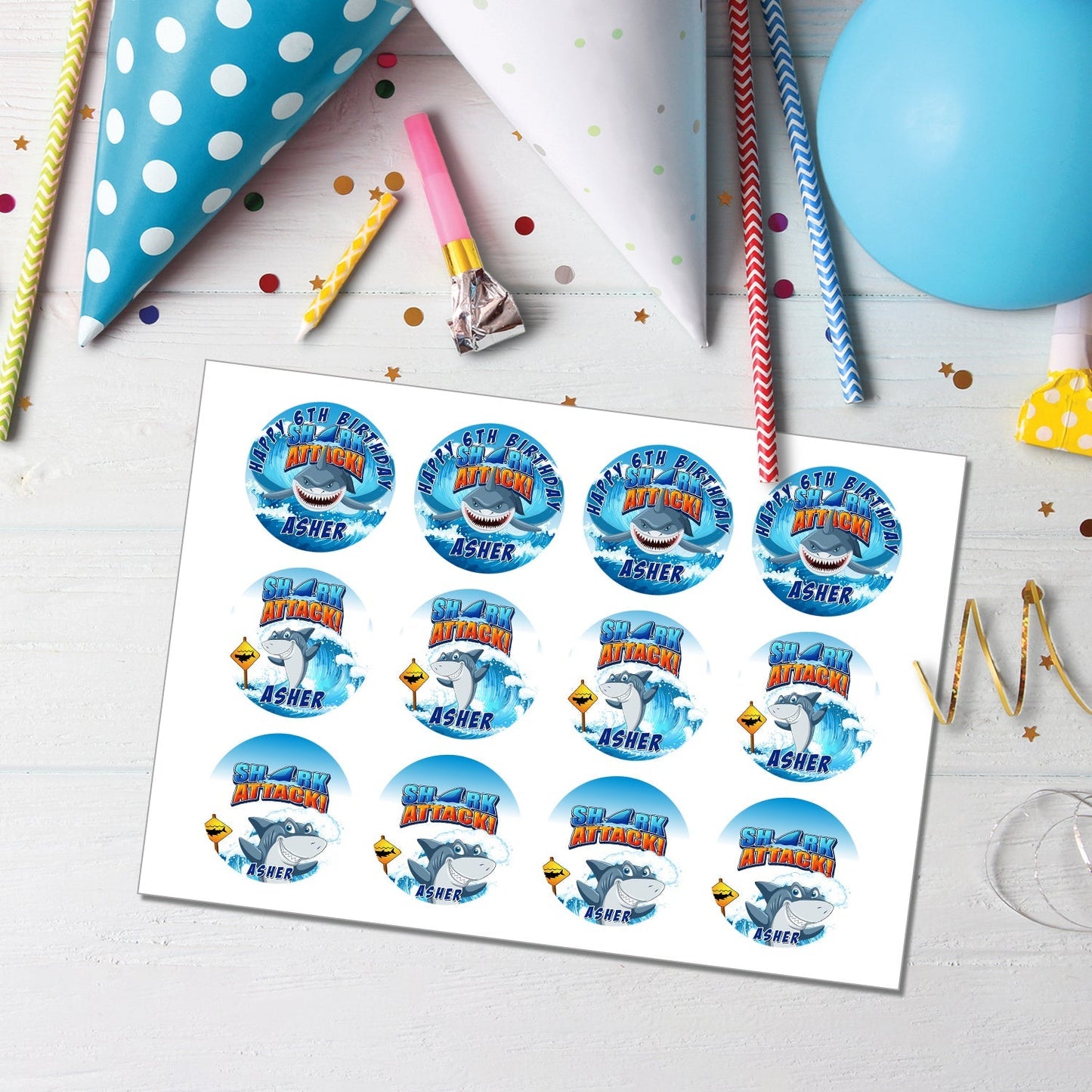 Shark-Themed Personalized Cupcake Toppers - Bite-Sized Fun for Everyone