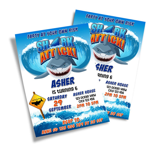 Custom shark birthday card invitations for special occasions