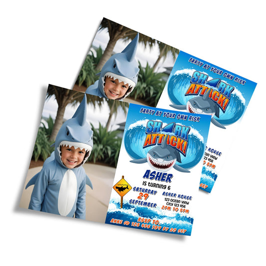 Personalized shark photo card invitations for memorable events
