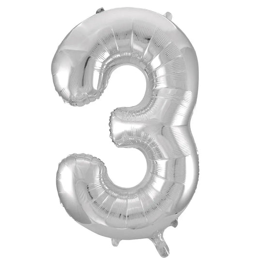 Giant Silver Number 3 Foil Balloon