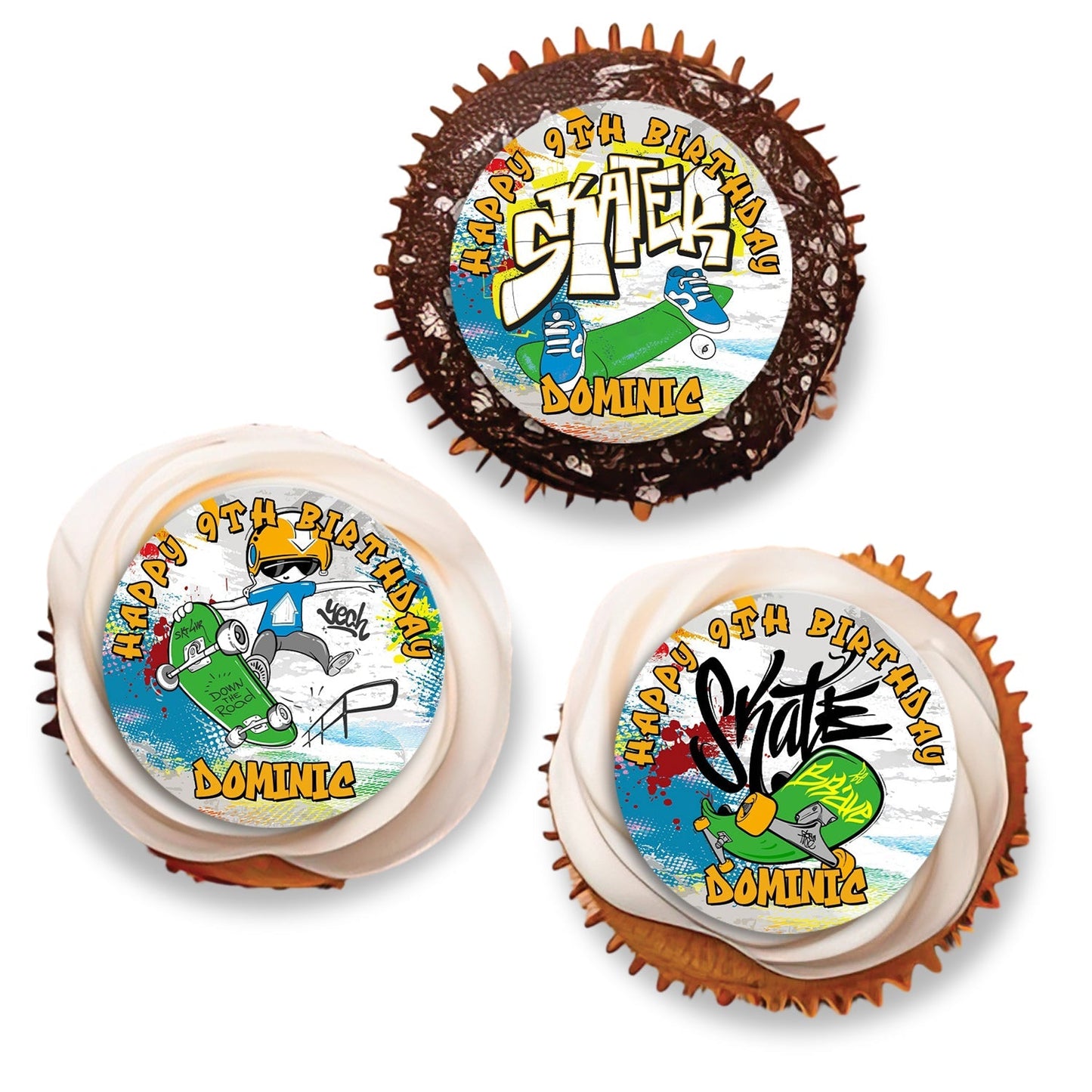 Personalized skateboard cupcakes toppers