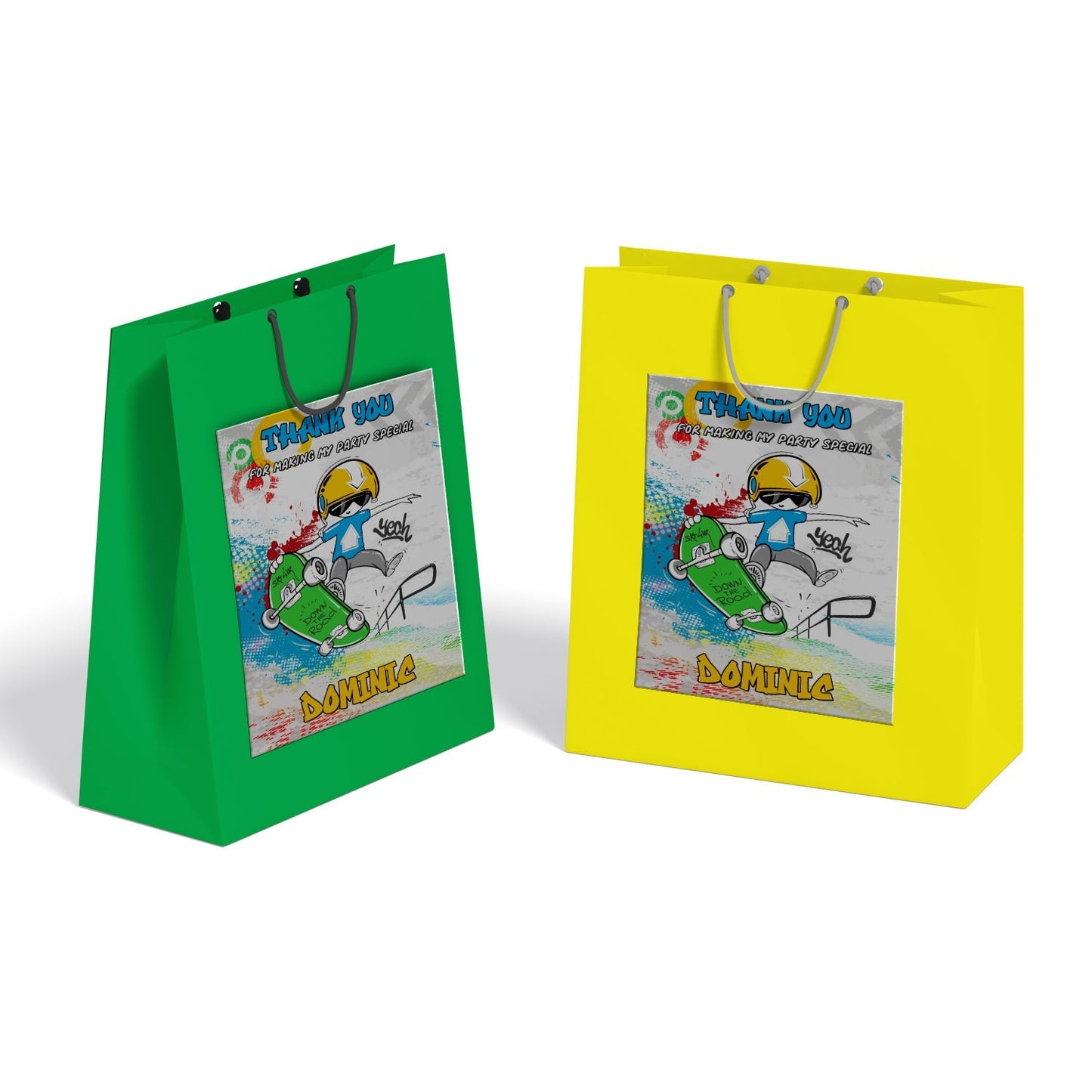 Goody bag label with personalized skateboard theme