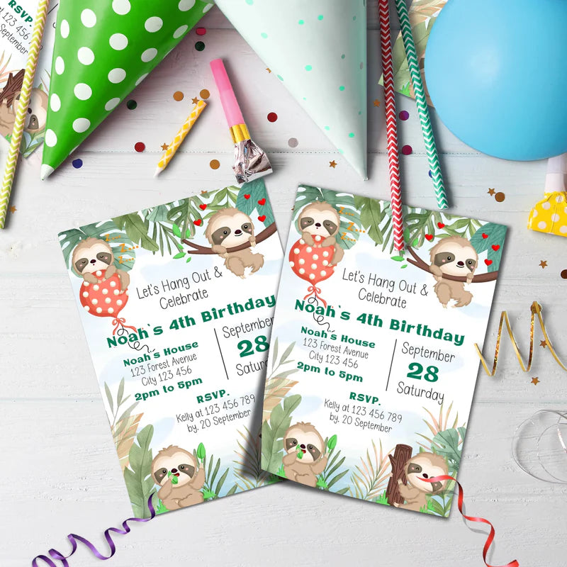 Sloths Birthday Decorations, Sloth Party Supplies, Sloth Birthday Themed, Lazy Animal Digital Template, Editable Sloth Image SVG PNG