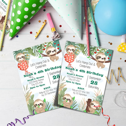 Sloths Birthday Decorations, Sloth Party Supplies, Sloth Birthday Themed, Lazy Animal Digital Template, Editable Sloth Image SVG PNG